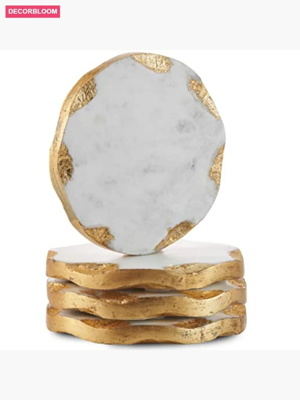 Set of 4 Round Marble Coasters with Gold Edge